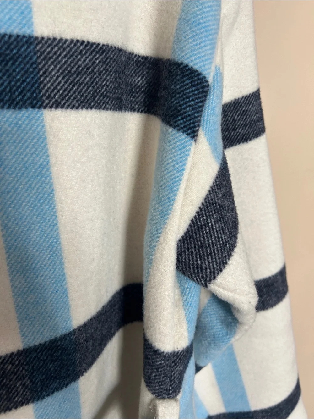 Striped Belted Fringe Multi coat in White, Light Blue & Navy (worn 2x)